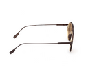 Rounded metal sunglasses with matt brown frame and brown tinted lenses, temple side view