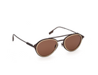 Rounded metal sunglasses with matt brown frame and brown tinted lenses, tilted front view
