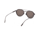 ZEGNA rounded metal sunglasses angled view, matt gunmetal frame with dark brown lenses