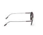 ZEGNA rounded metal sunglasses temple detail, matt gunmetal frame with dark brown lenses