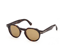Rounded acetate sunglasses in dark Havana with gold-tone logo and tan lenses