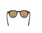 Round sunglasses with dark Havana acetate frame and tan lenses, front view