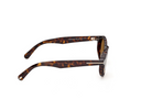 Dark Havana sunglasses with tan lenses, temple arm and acetate detailing