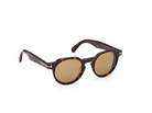Rounded sunglasses in dark Havana with tan lenses, alternate angle