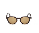 Rounded sunglasses in dark Havana with tan lenses and silver-tone temple accents