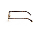 Rectangle sunglasses side view with dark Havana tortoise temple arms and gold hinges