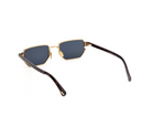 Rectangle sunglasses with dark Havana tortoise arms and gold frame detail, dark lenses