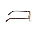 Rectangle sunglasses temple detail view with dark Havana tortoise arms and gold hardware