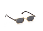 Rectangle sunglasses three-quarter view with gold frame edges and dark lenses