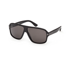 Black acetate sunglasses with dark gray lenses, square cat-eye silhouette.