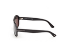 Black acetate sunglasses, side profile with dark lenses and slim temples.