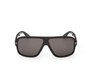 Black acetate sunglasses with dark lenses and thick frame, centered front view.