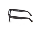 Black acetate sunglasses with square frames and light blue lenses, side view