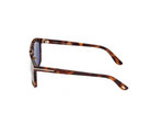 Tom Ford Brianna acetate sunglasses, dark havana frame, side view with blue lenses