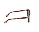 Tom Ford Brianna acetate sunglasses, dark havana frame, blue lenses, temple detail