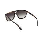 Rounded acetate sunglasses in coloured Havana, angled view with dark gradient lenses