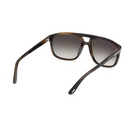Rounded acetate sunglasses in coloured Havana, three-quarter view with dark gradient lenses