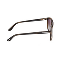 Rounded acetate sunglasses in coloured Havana, close side view with logo arm detailing