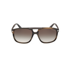 Rounded acetate sunglasses in coloured Havana with dark gradient lenses, front close view