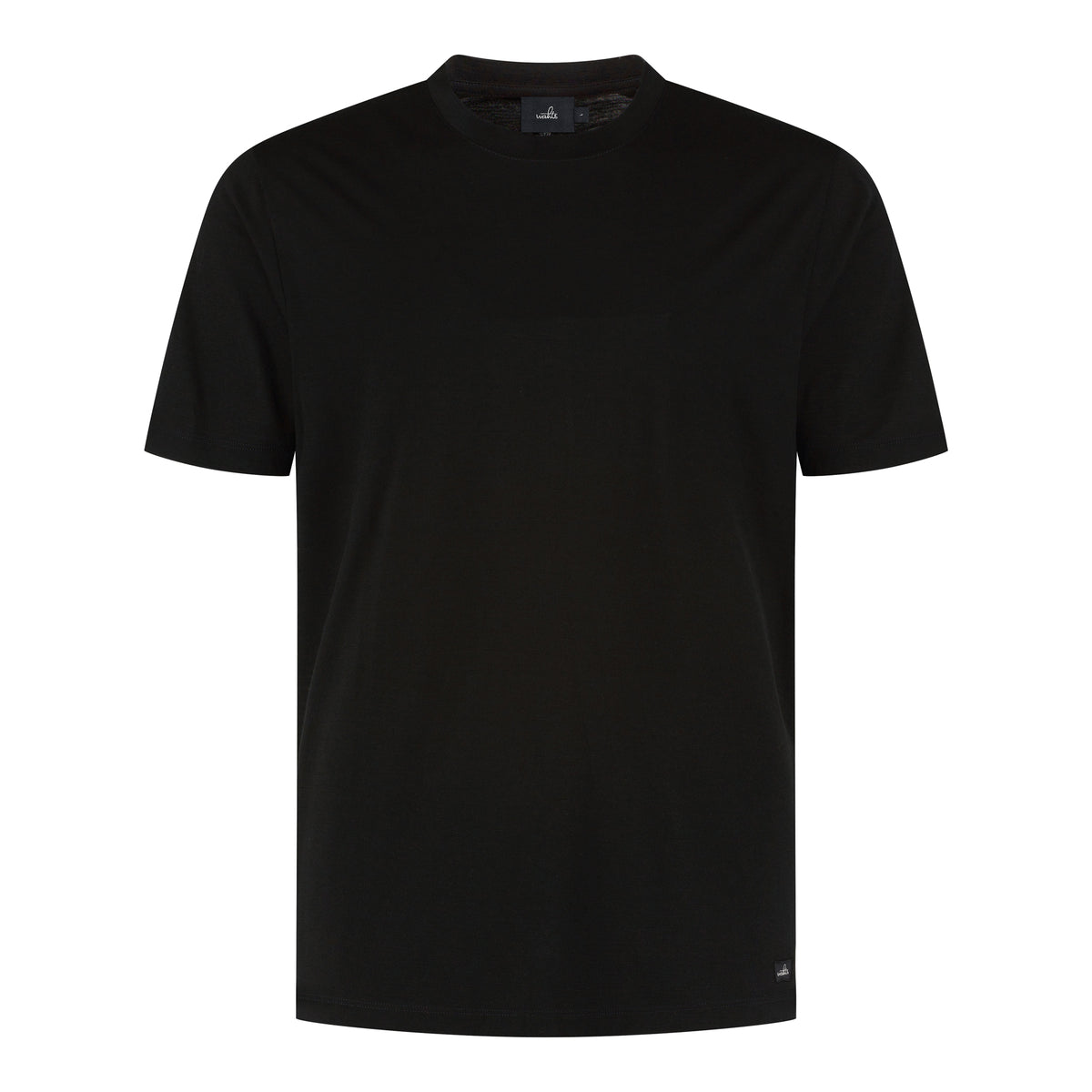Pure black stretch jersey T-shirt, crew neck, short sleeves