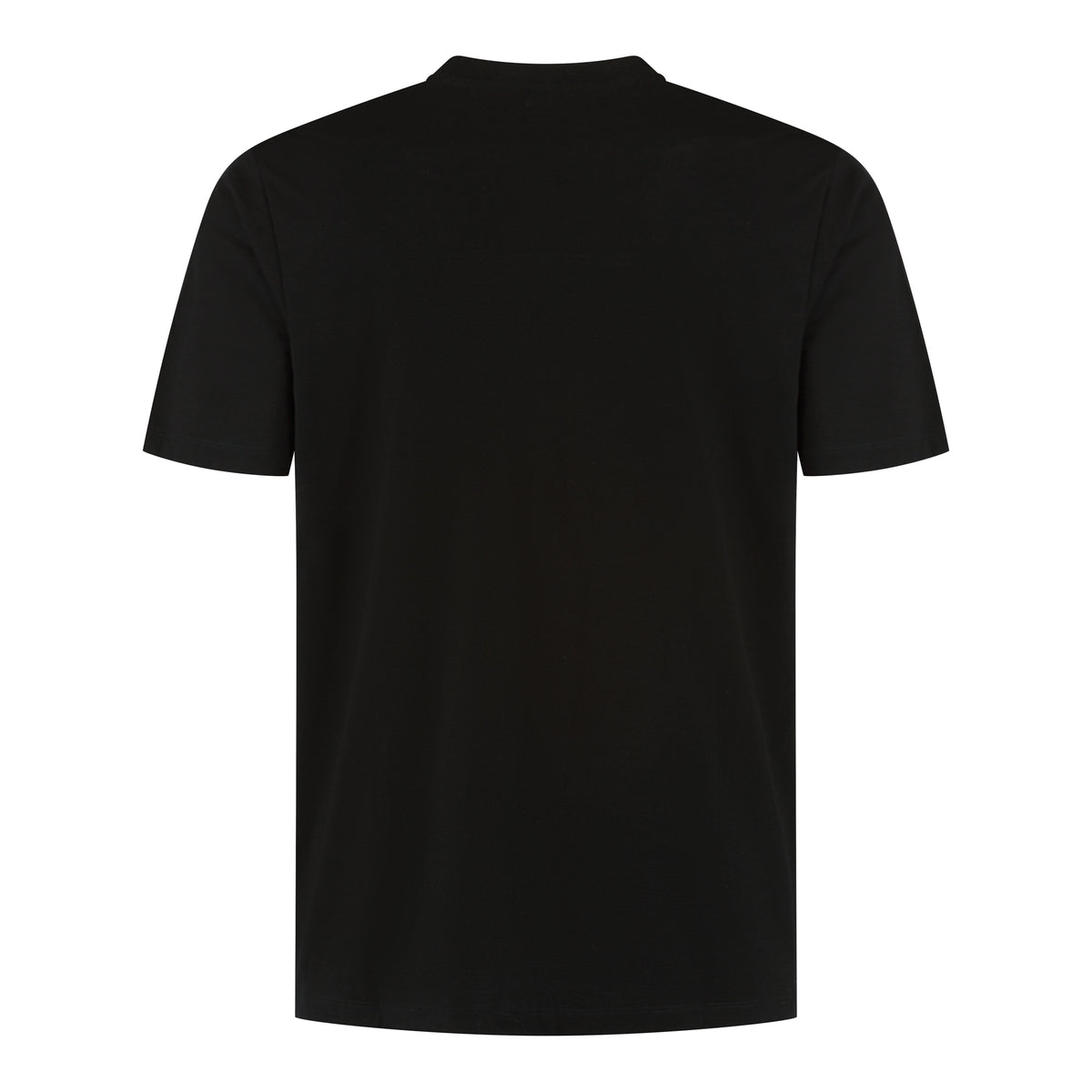 Pure black stretch jersey T-shirt, crew neck, short sleeves, back view