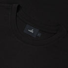 Black jersey T-shirt neckline with WAHTS logo label
