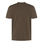 Dark olive stretch jersey T-shirt with crew neck and short sleeves, back view