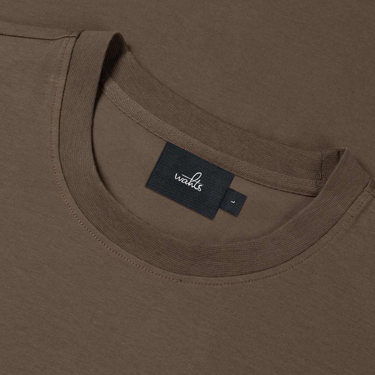 Dark olive crew-neck jersey T-shirt neckline with inner brand label