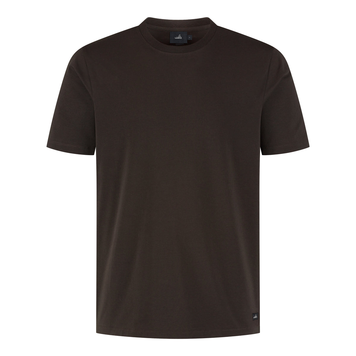 Deep brown stretch jersey T-shirt with crew neck and short sleeves