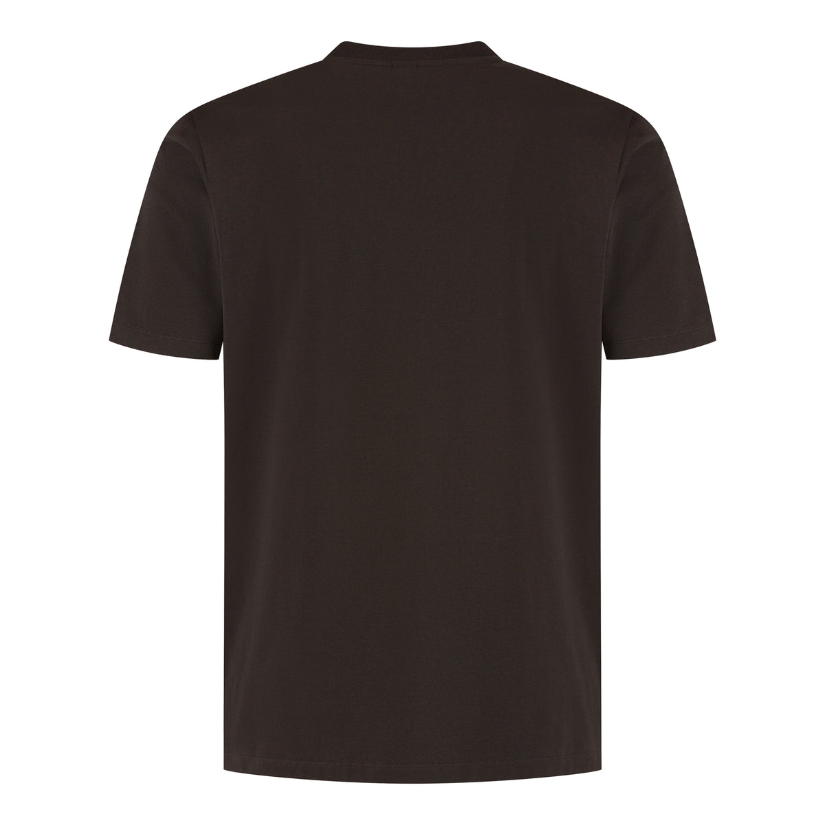 Deep brown stretch jersey T-shirt with crew neck, short sleeves, plain back