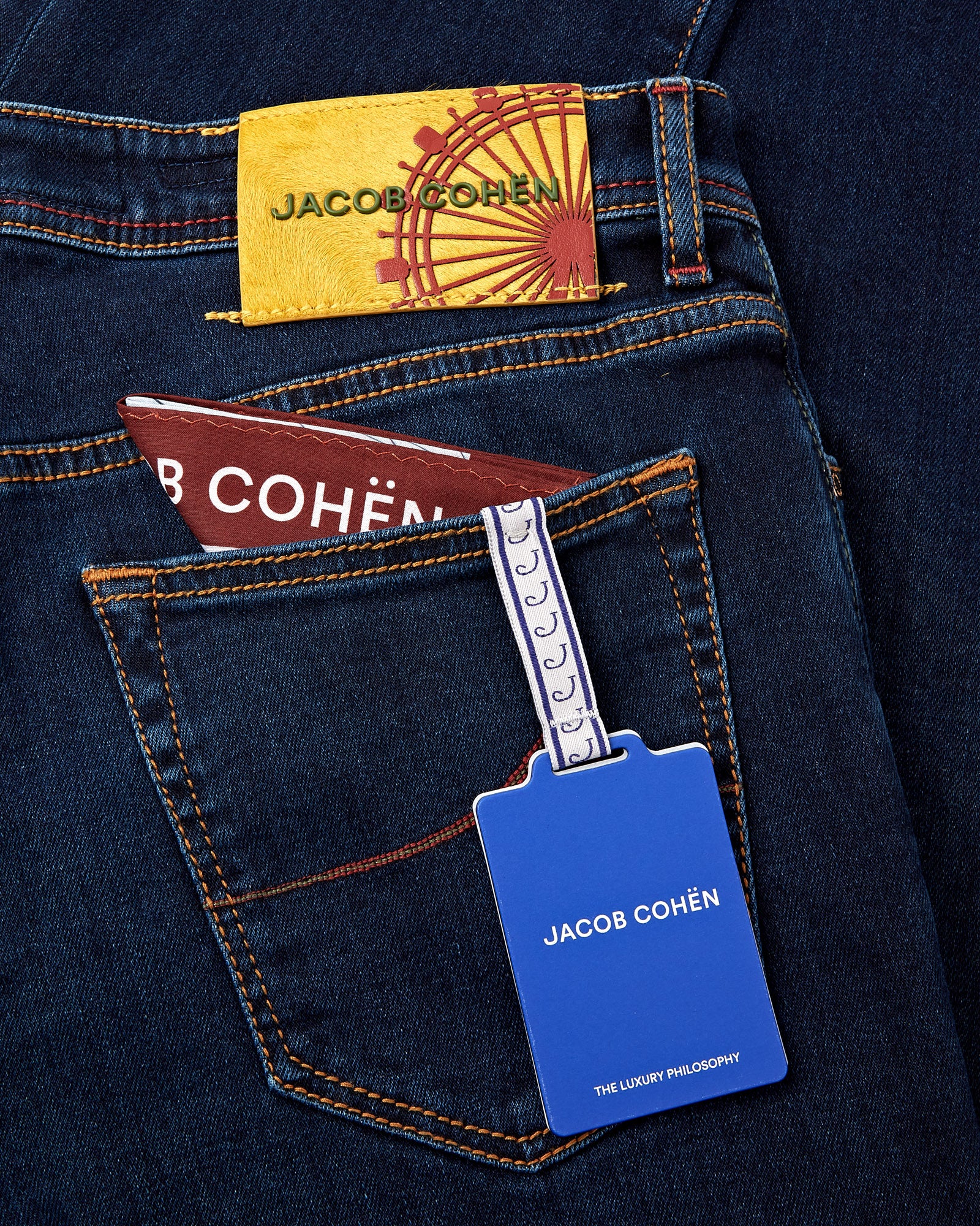 Jacob Cohen Special Edition Yellow Red Carnival Badge Stretch Denim Union 22
