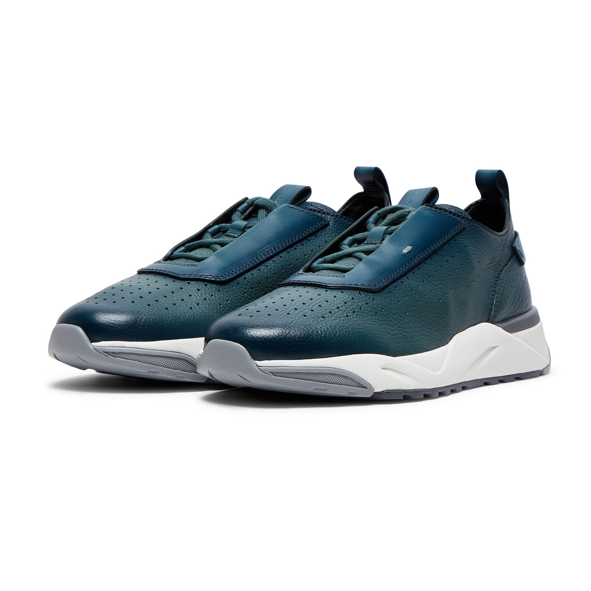 Santoni Leather Runner Sneakers Teal Blue Union 22