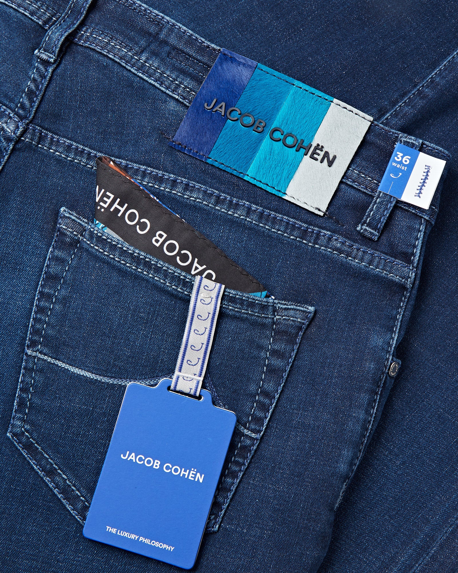 Jacob Cohen Blue Striped Badge Stretch Denim Jeans Nick Fit (Blue 