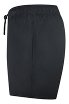 Black elasticated swim shorts with rear vertical seam and drawstring waistband