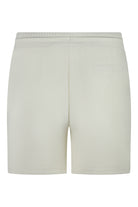 Pin tuck shorts in pale gardenia with elastic waistband and side seam details