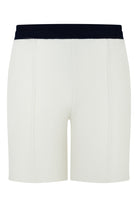 Velour shorts in cream with navy elastic waistband