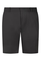 Dark brown tech stretch travel shorts with front pockets and belt loops