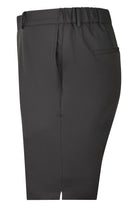 Dark brown tech stretch travel shorts with elastic waist and side pocket