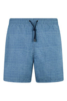 Blue micro-print swimshorts with drawstring waist and side pockets