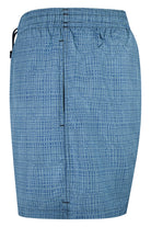 Blue micro-print swimshorts with drawstring waist and vertical back seam