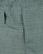 Canali micro-print swimshorts close-up, teal green, center seam and fly