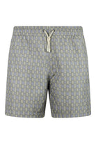 Men's swim shorts with tribal pattern, drawstring elastic waist, grey with lilac