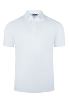 White short-sleeve polo shirt with spread collar and button-front placket