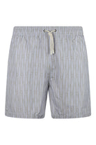 Patterned swim shorts in grey with lilac tones, elastic waistband and drawstring