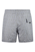Patterned swim shorts in grey with lilac tones, side pocket and drawstring