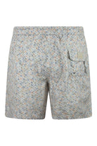Paul & Shark Portofino swim shorts, geometric diamond pattern, side view with pocket