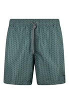 Teal quick-dry swim shorts with fleur monogram print and drawstring waist
