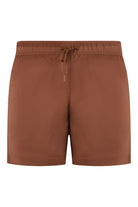Brown elasticated swimshorts with drawstring waist and side pockets