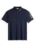 Navy J.Lindeberg polo shirt with button-front collar and chest logo