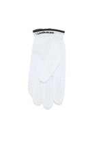 White golf glove with perforated fingers and Lindeberg branding on cuff